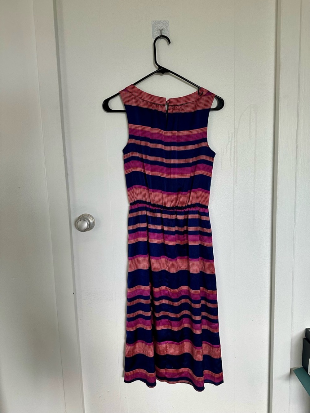 Striped Pink and Blue Sleeveless Midi Dress